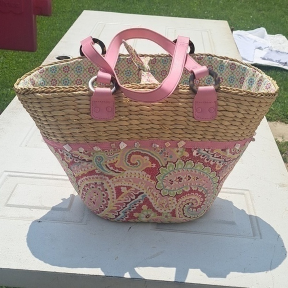 VERA BRADLEY STRAW TOTE EUC - Picture 1 of 10